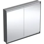 Armario con espejo Geberit ONE con ComfortLight y dos puertas, montaje empotrado, 90 cm de altura: B=105cm, Negro mate / Aluminio con pintura polvo al horno